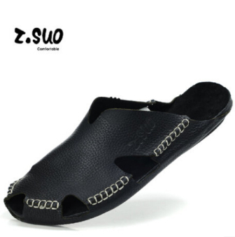 Z.Suo cool leather Men outerwear sandals Baotou slippers Men's + 605 black Men's + 605 black