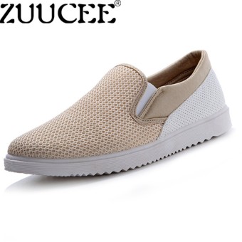 ZUUCEE Fashion Men Net Shoes Breathable Slip-Ons Shoes Casual Flats Loafers Slip Shoes khaki - intl