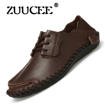 ZUUCEE Fashion Mens Casual Shoes Cowhide Driving Men Flat Shoesdark brown - intl