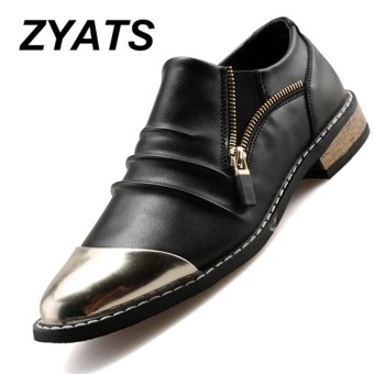 ZYATS 2018 New PU Leather Men's Flat Shoes Breathable Casual Formal Fashion Zipper Casual Men's Shoes