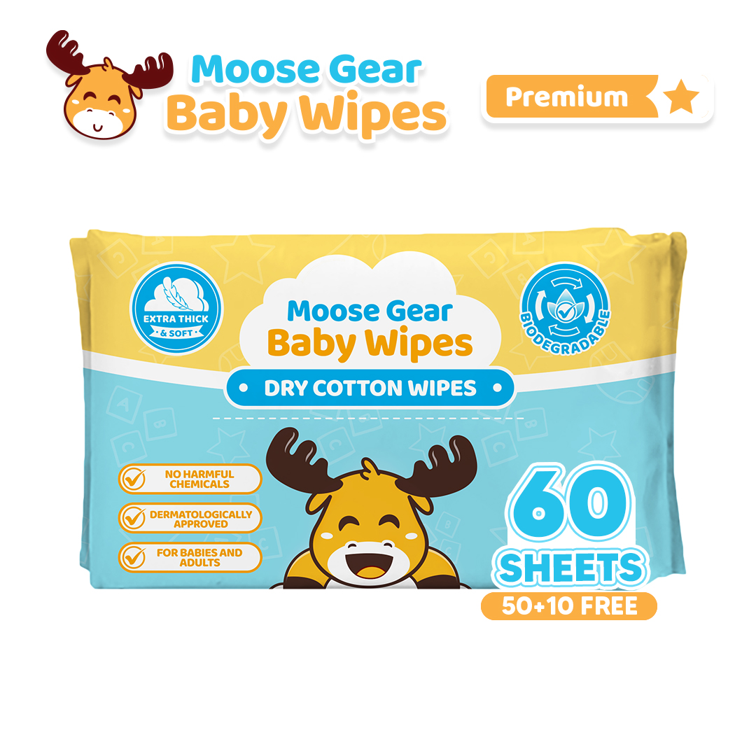Mosse Gear Baby Dry Wipes Premium 60sheets Thick & Soft Cotton