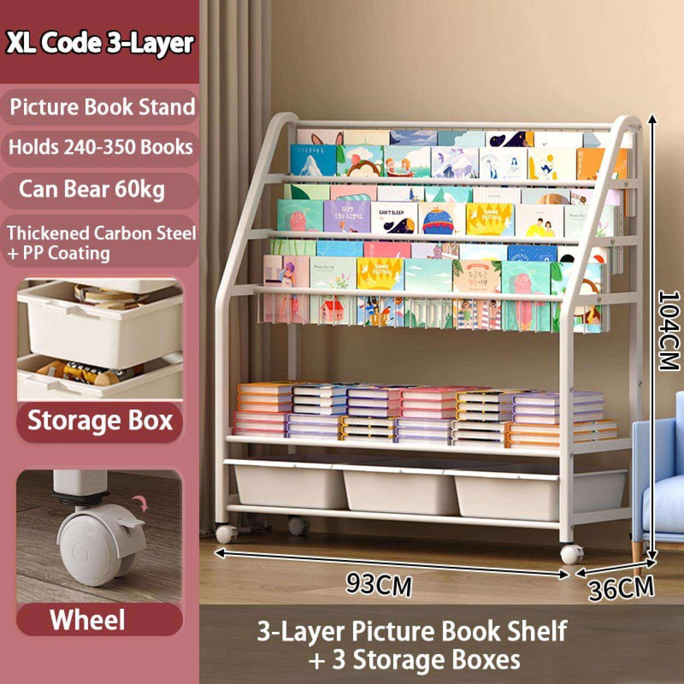 Kids Bookshelf Storage Multifunctional Toy Organizer Modern Floor Mounted with Display Shelves Baskets & Bins