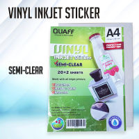 QUAFF White Glossy & Semi Clear Transparent Vinyl Inkjet Sticker Waterproof A4 Size ( 20 Sheets PER PACK)