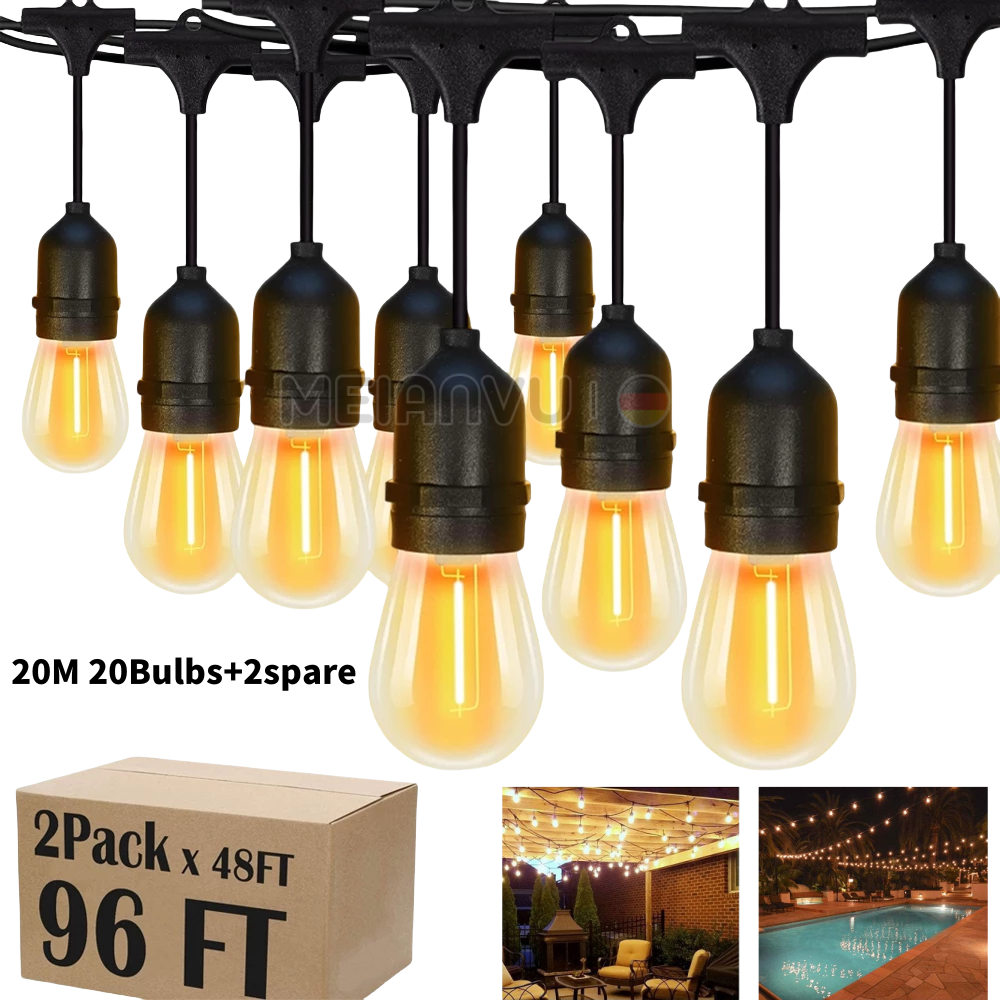 10M/20M/30M Hanging LED Bulb String Light IP65 Waterproof Dimmable Fairy Outdoor Lights Commercial Grade Party Lights For Patio Garden Holiday Wedding Christmas Lights