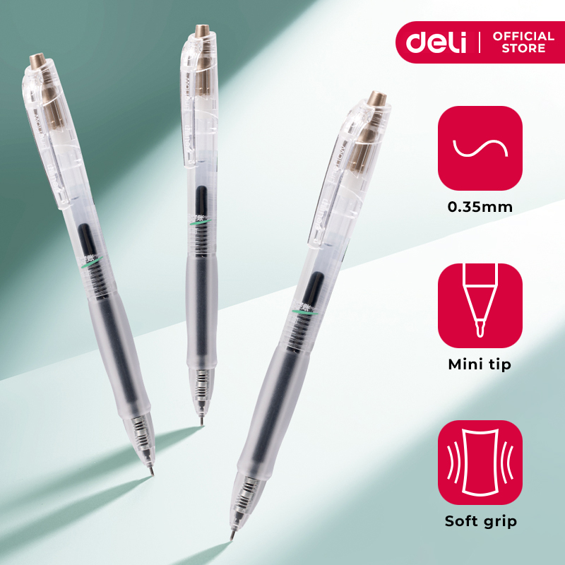 Deli SA130 Retractable Bullet Tip Gel Pen Smooth Writing 0.35mm Black 12pcs/box