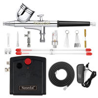 Nasedal Dual-Action Airbrush kit with Compressor 0.3mm Airbrush Sprayer for Nail Art Model Car Shoes Painting Cake Decorating Air Brush NT-19