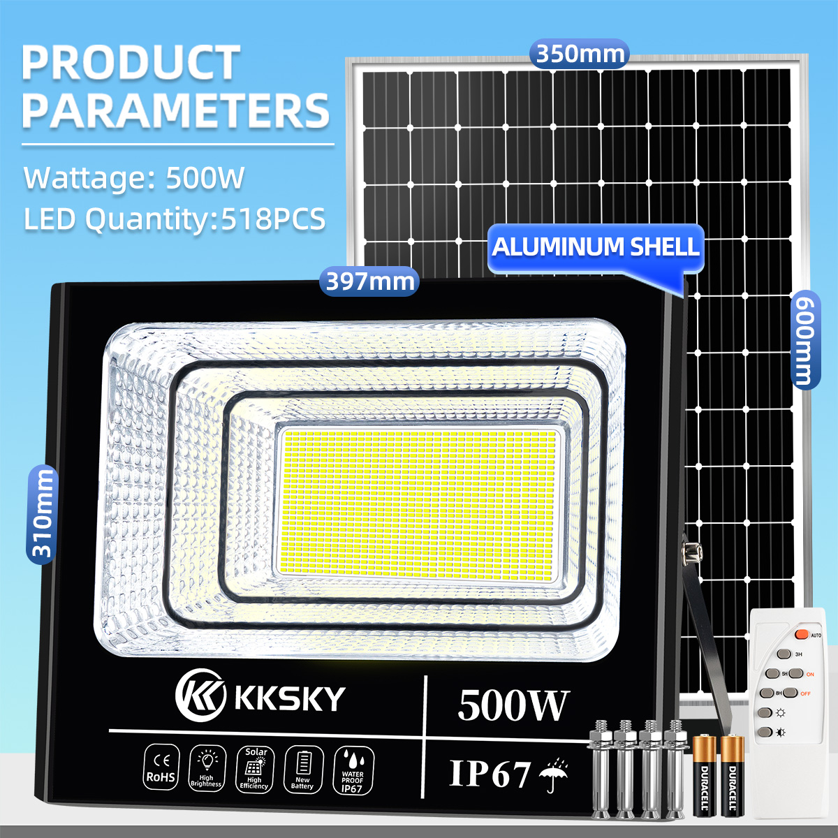 Top Seller [171.8K Sold] KKSKY Buy 1 Take 1 1000W 60W 100W 200W 300W 500W Solar Led Lights Outdoor Flood Light 40W Street Lamp Waterproof With Remote 5 Years Warranty