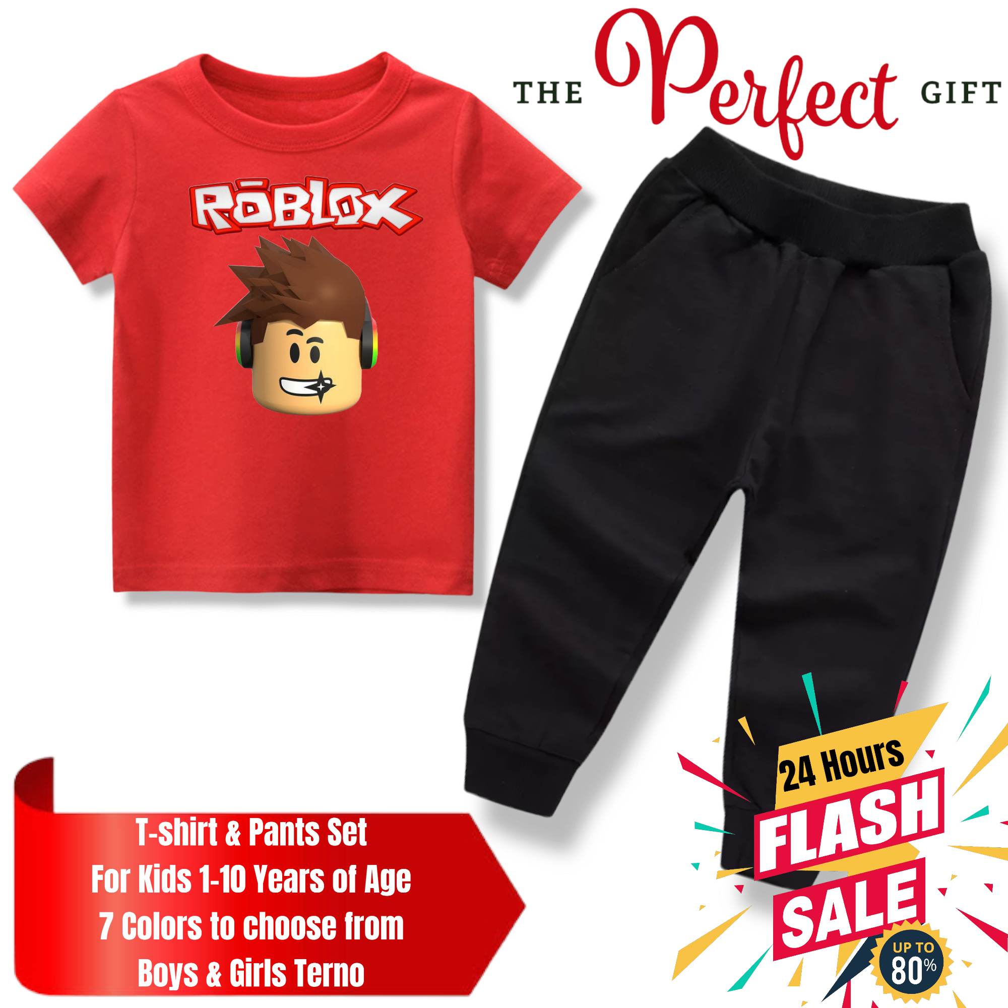 7COLORS ROBLOX GAME GAMER TSHIRT & PANTS TERNO KIDS 1-10 YEARS OLD BOYS  GIRL UNISEX TOP & JOGGER PANTS SET TSHIRT JOGGING PANTS 2 IN 1 GIFT SET  OUTFIT ANIME CARTOONS CLOTHING