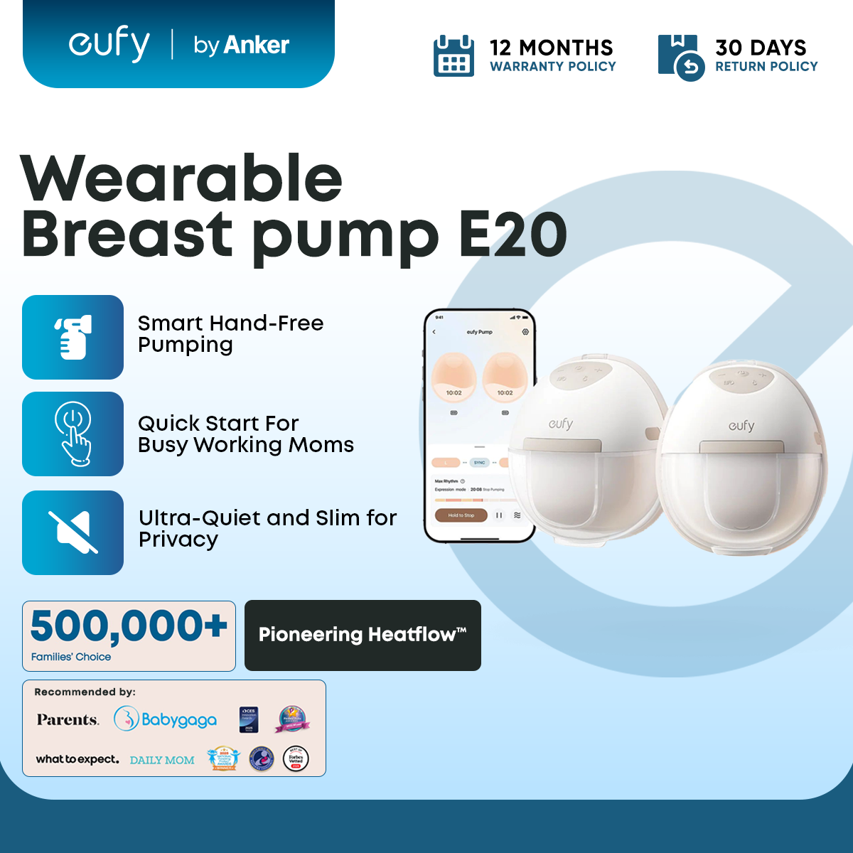 [BESTSELLER] eufy by Anker E20 Wearable Breast Pump with Warming Feature – Hands-Free Portable & Comfortable Pumping