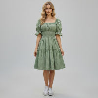 Deep Square Neck Perfect Gingham Coordinates Knee Length Dress