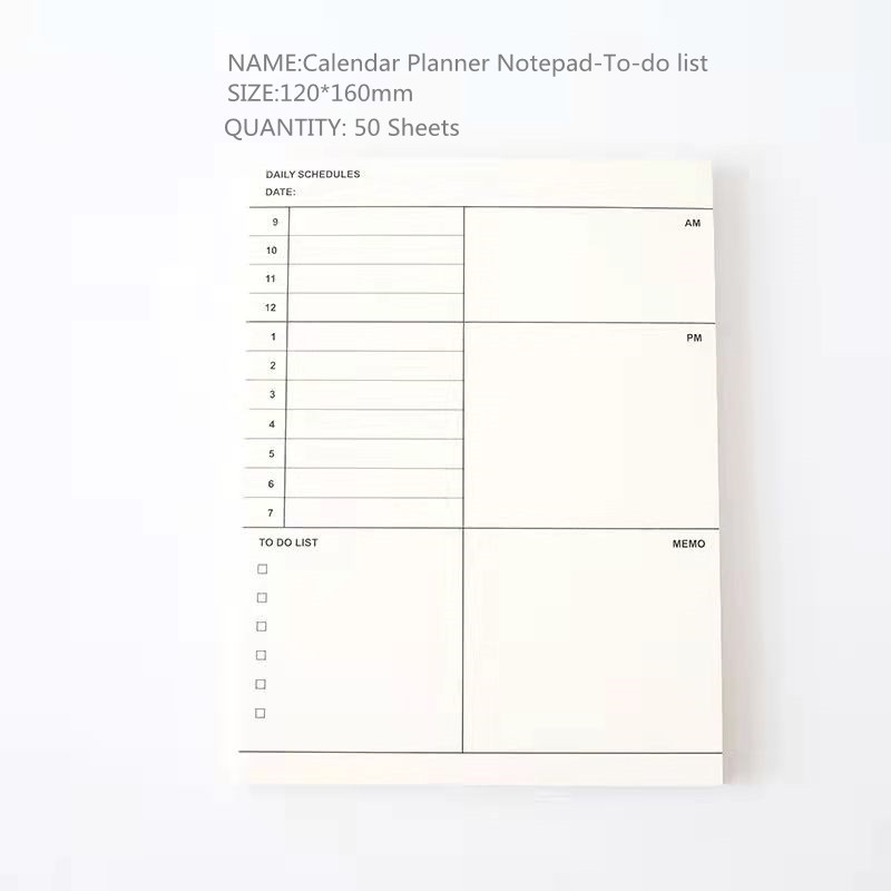50/60 Sheets Tearable monthly weekly plan self-clocking calendar schedule book target clock calendar Note form Note book
