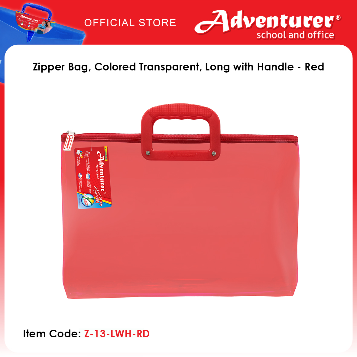 Adventurer Zipper Bag Colored Transparent Long with Handle