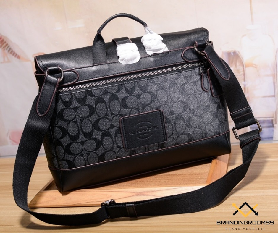 F50051 Coach Mens Bag Hudson Small Messenger in Black Signature Coated