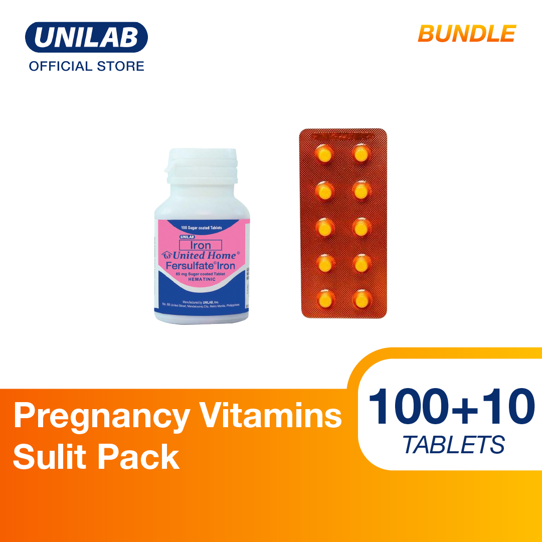 Pregnancy Vitamins Sulit Pack: United Home Fersulfate Iron 100s + United Home Natafol Folic Acid 10s