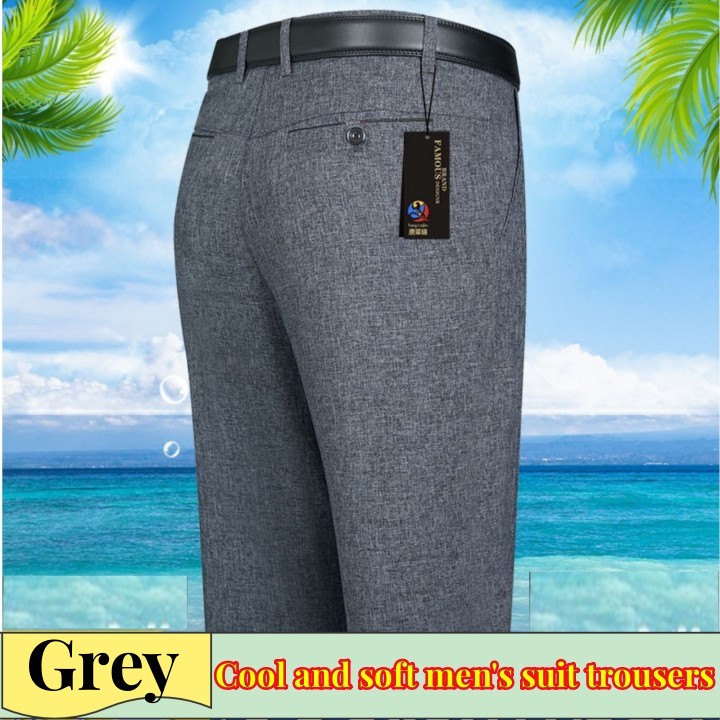 Men Bermuda High Waist Casual Suit Pants Straight Trousers Buckle