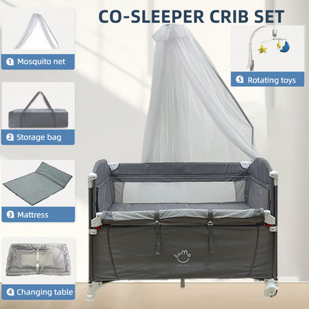 BABY Finn 5 in1 Multifunctional Co-Sleeper With Mosquito Net Toddler Baby Crib Folding Splice Bed Adjustable Height Infant Crib Cradle Bed