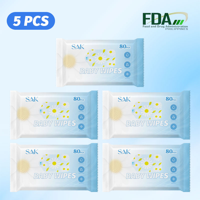 SAK 10 Packs x 80 Sheet Daisy Scented Mild Alcohol-Free Baby Wipes Disposable Hygienic Standard Wet