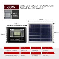 WHS 3 Year Warranty 60W Heavy Duty Outdoor LED Solar Flood Light Street Lamp IP65 Waterproof With Remote S01C