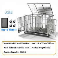 GREENPETS Stainless Heavy Duty Steel Dog Cage With Poop Tray Large Space Fence House Plastic Matting Foldable Portable Easy to Clean