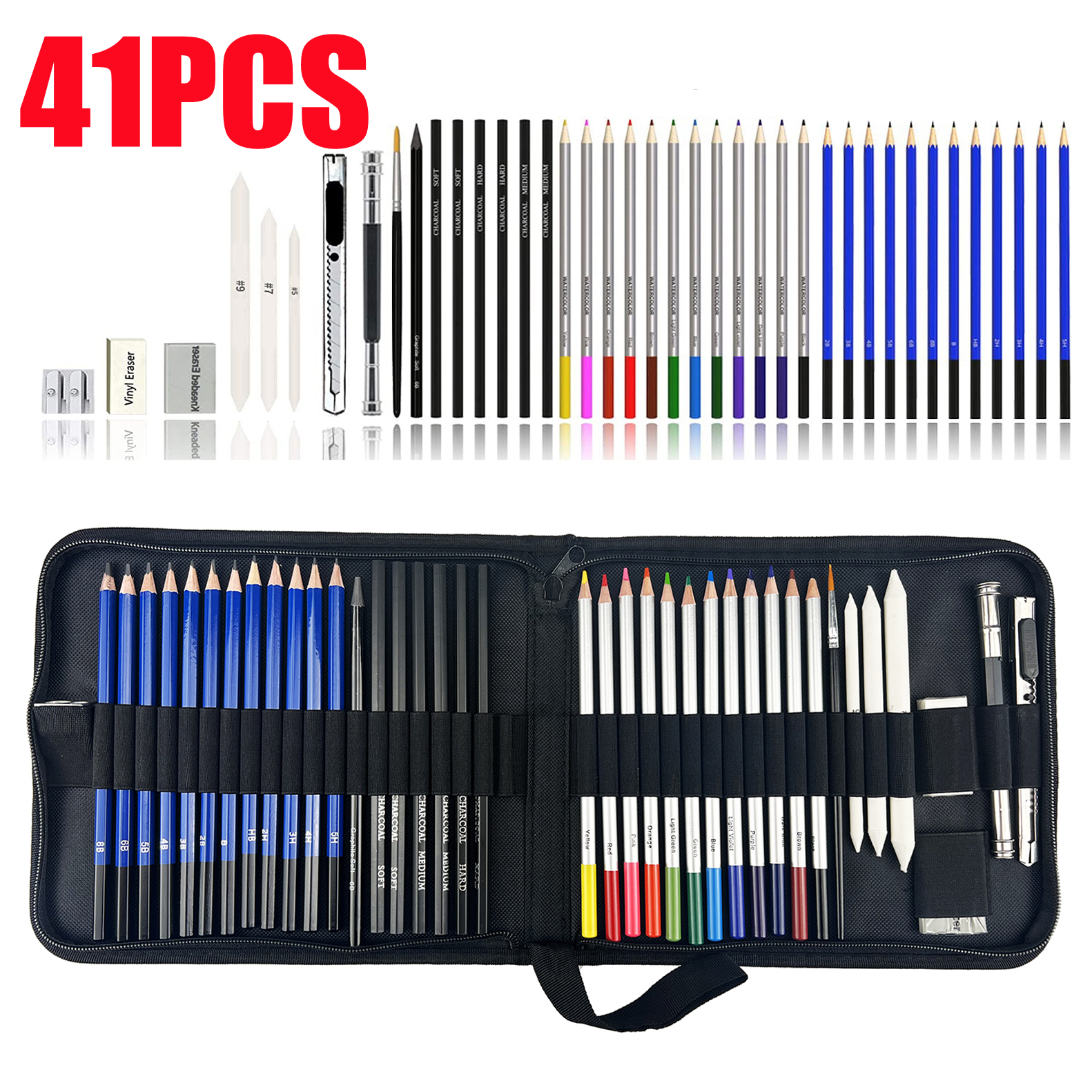 JIANTAI 41pcs Pencil set Stationery Set Professional Sketching Drawing charcoal Pencils Kit Set and colored Wood Pencil for Art Supplies School Students Pens
