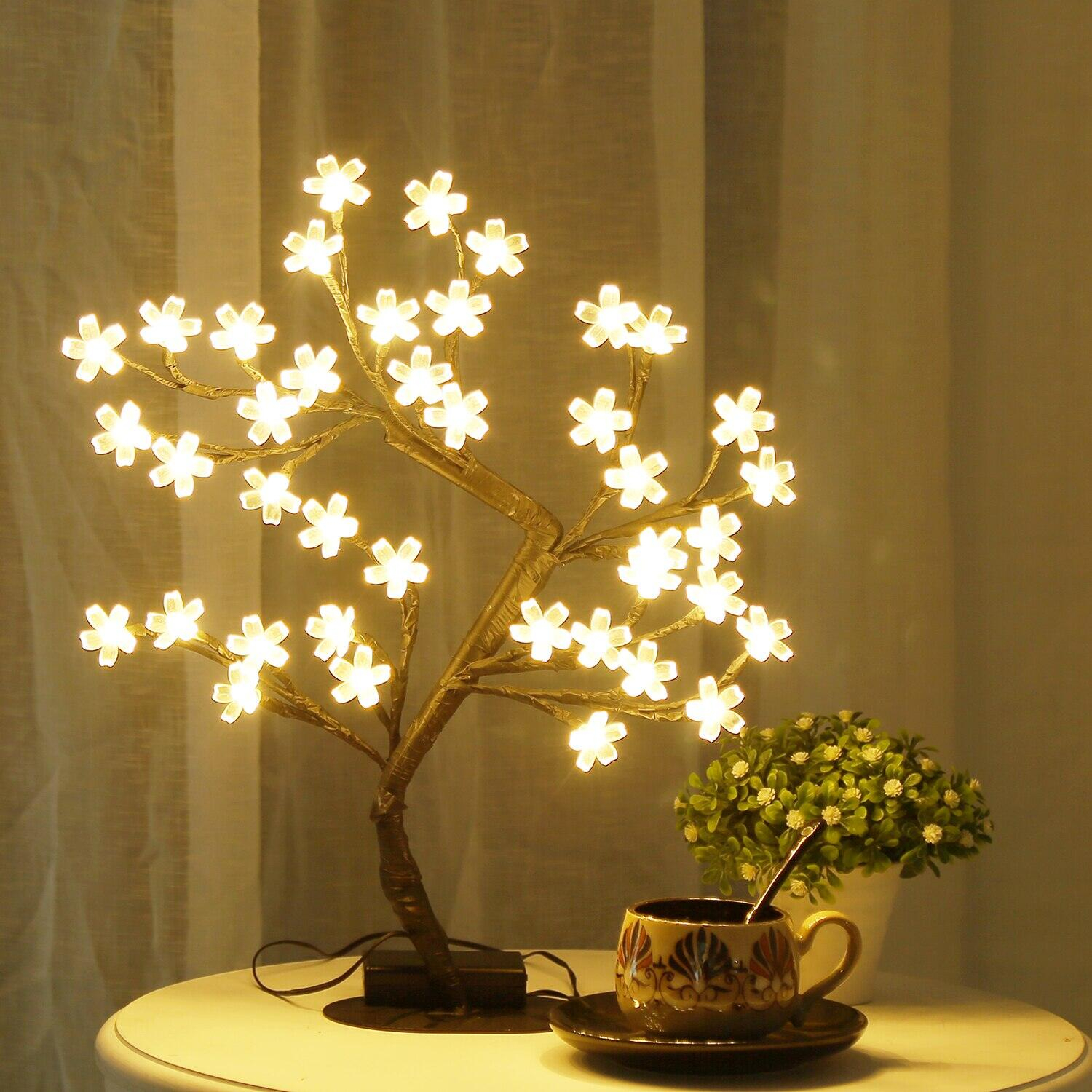 Cherry Blossom Tree Light17inch 40LED Lighted Tabletop Artificial Flower Bonsai Tree Lamp USB Powered Gifts for Home Decor