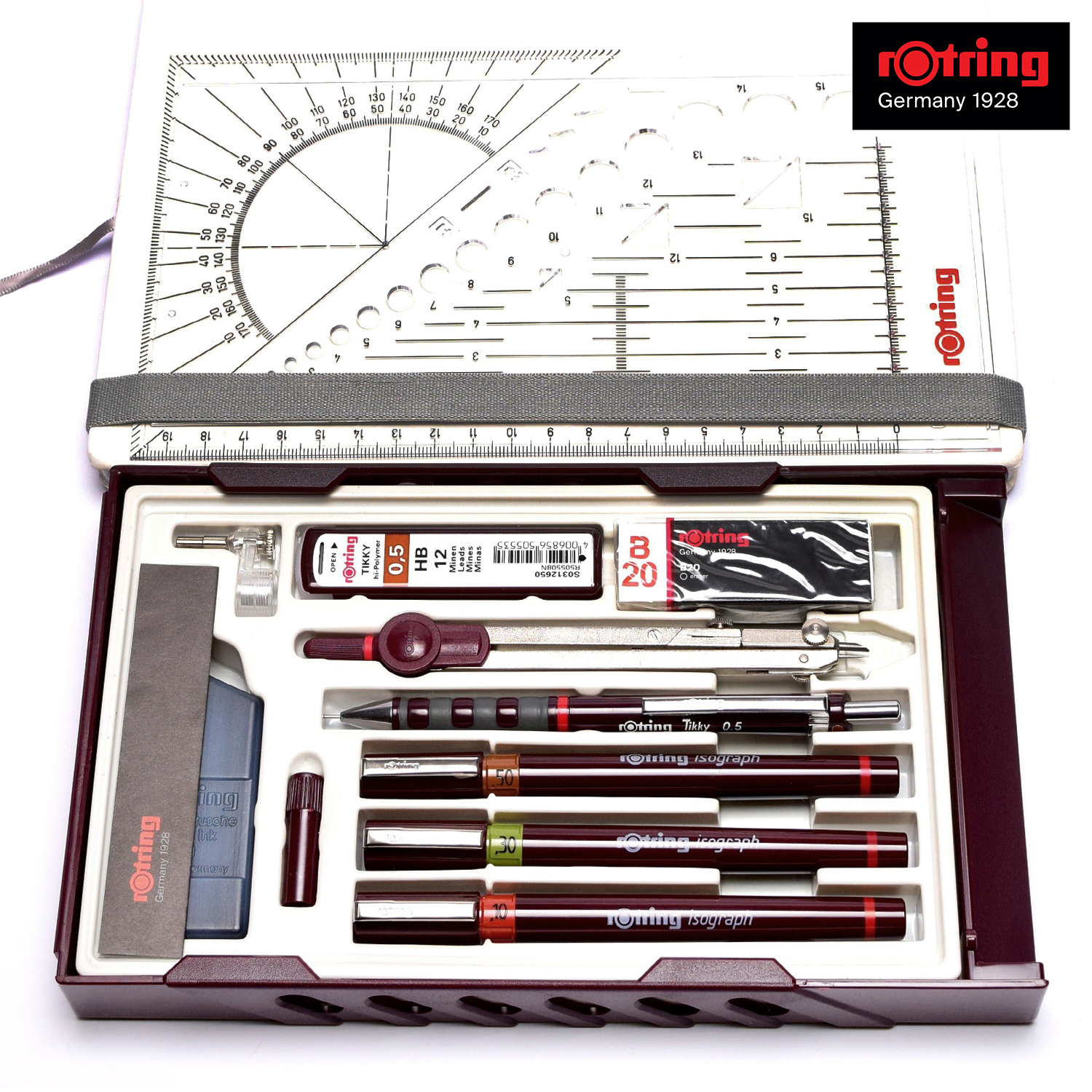 rOtring Isograph Technical Drawing Pen Set - Master College Set with Compass and Adaptor for Architecture and Engineering Student School