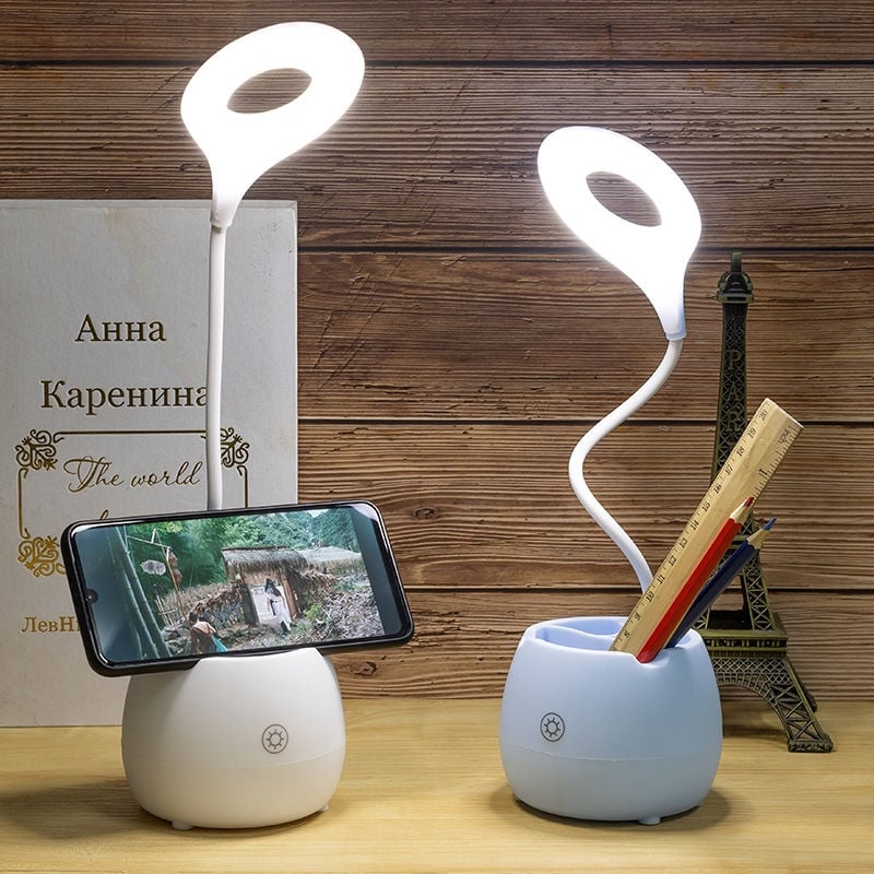Pen Holder With Table Lamp LED Stand Desk Lamp Rechargeable 3 Levels Brightness Reading Night Light