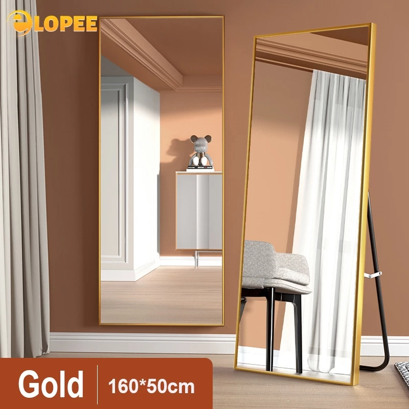 HD Full-Length Body Stand Mirror Floor/Wall Mount Dual Use Explosion-Proof Oversized Vanity Mirror Nordic Metal Frame Whole Mirror Wall Mounted Mirror For Living Room Aesthetic Vanity Mirror For Bedroom