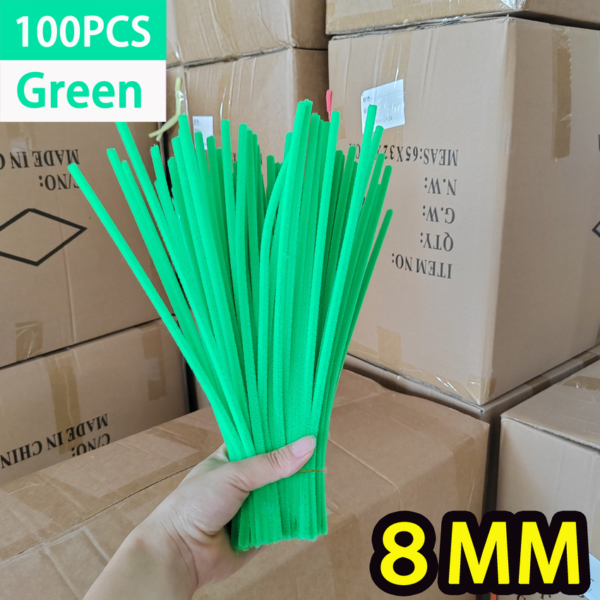 100PCS Fuzzy Wire Pipe Cleaner Craft 8mm Childrens Handmade DIY fuzzy Stems Twist wire for Kids fuzzy wire flower bouquet Arts Projects Decorations
