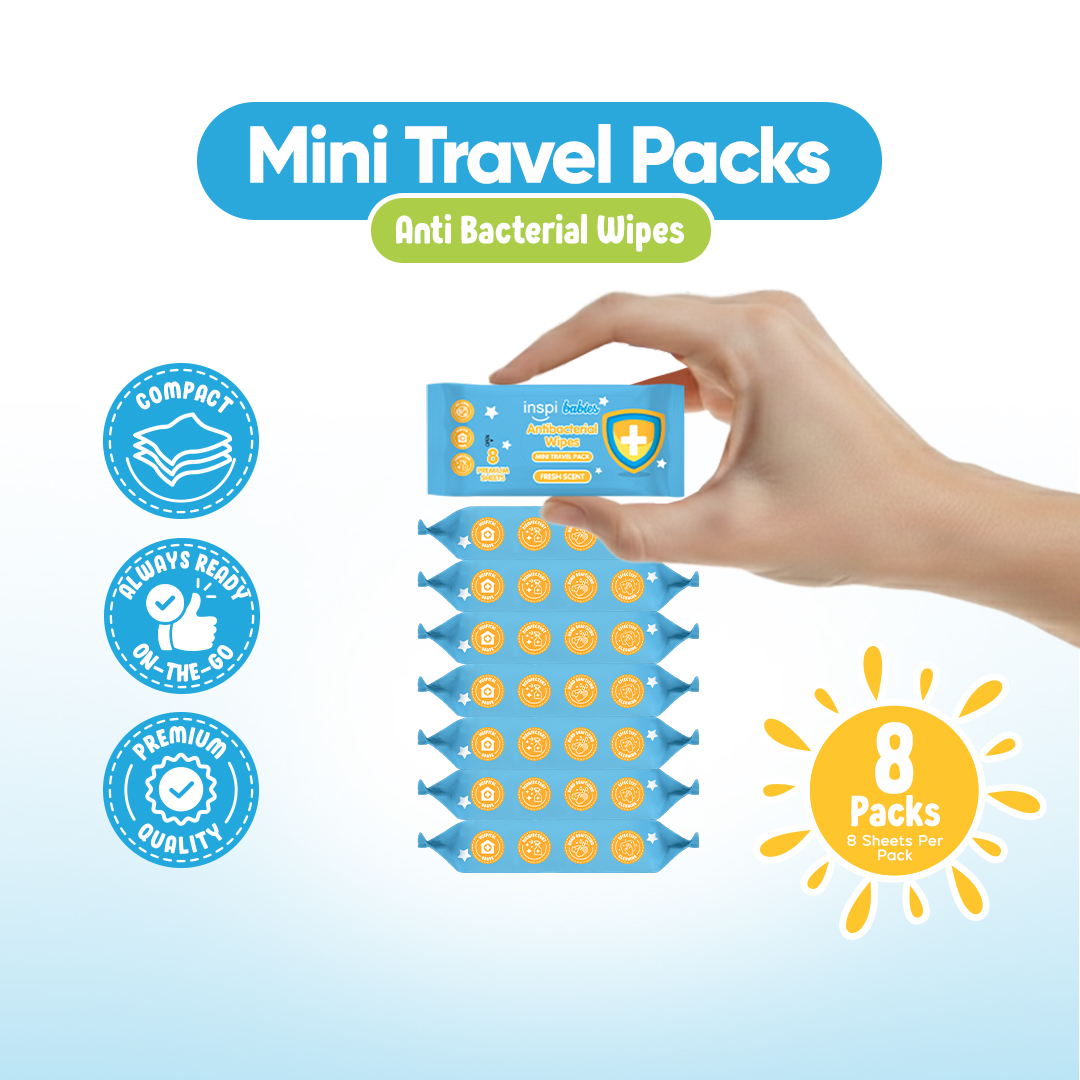 Inspi Babies Mini Travel Pack Wipes Sakura Scent or Anti Bacterial Wipes - 8 sheets 8 packs