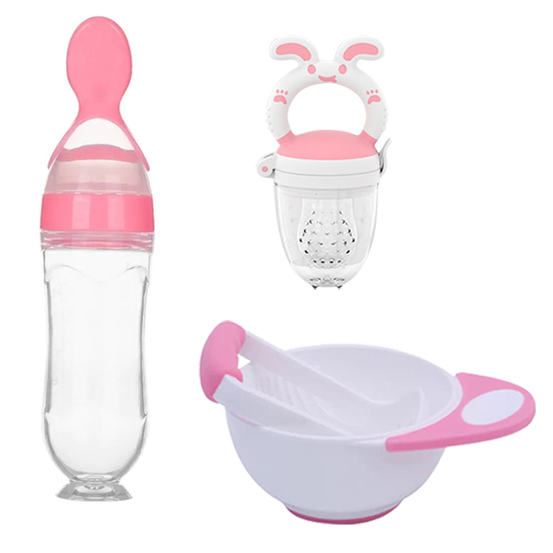 Baby Essential Feeding Set Bowl Masher Spoon Brush Bib Safe Silicon Combo