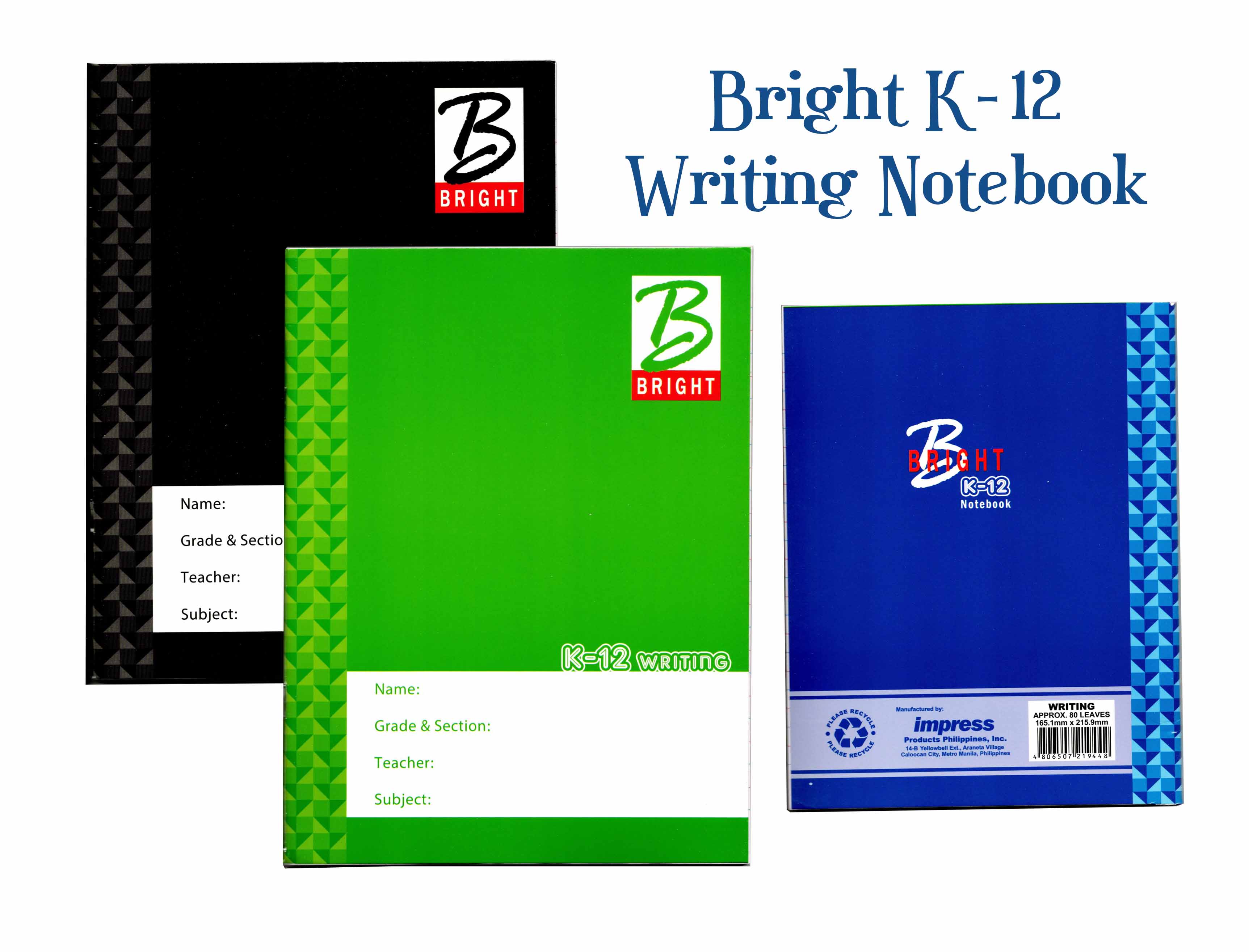 K-12 Writing Notebook 80 Leaves (165.1mm x 213.9mm) Assorted Color