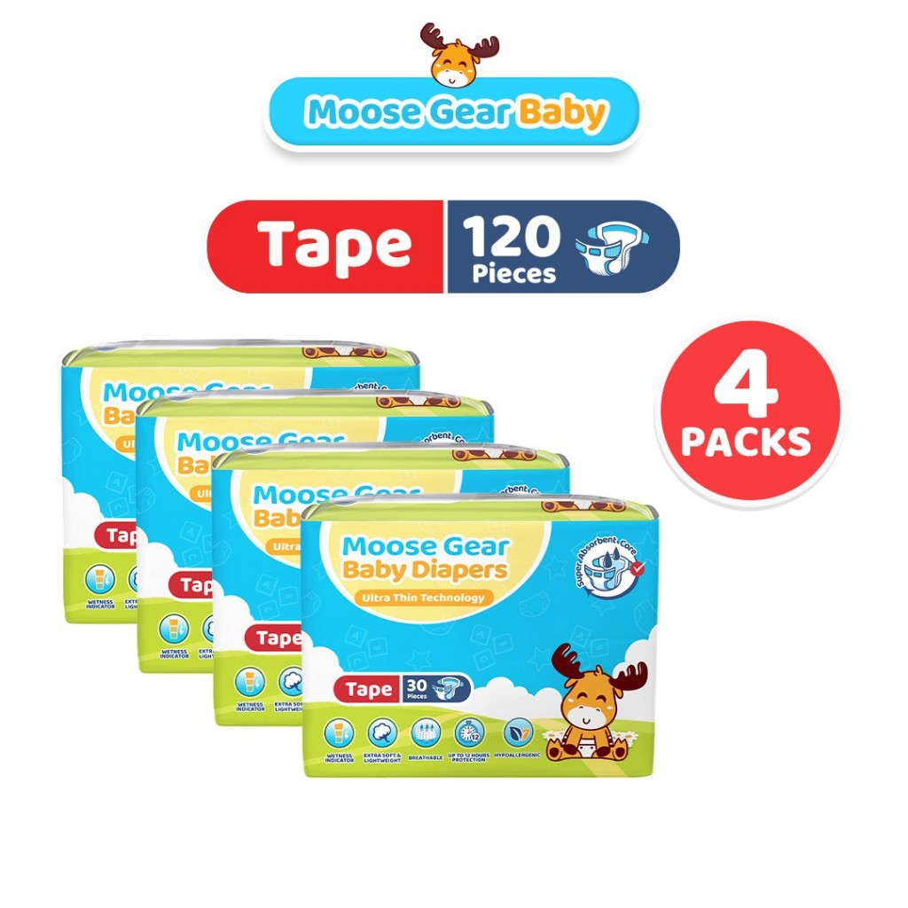 Moose Gear Baby Tape Diaper 120pcs Super Absorbent 12hrs Leak Protection Extra soft & lightweight