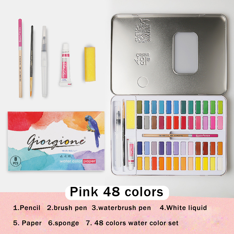 Giorgione 36/48 Colors Solid Water Color Paint Set With Metal Iron Box Watercolor Painting Pocket Pigment