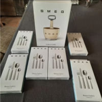 SMEG Cutlery Caddy with Full Set 24 Pcs Stainless Steel Cutlery Pemegang penyimpanan pisau dan garpu
