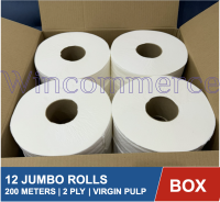 12 JUMBO ROLLS 200 METERS Bathroom Tissue Roll 2 Ply VIRGIN PULP JUMBO Bathroom rolls Virgin Pulp 200 meters