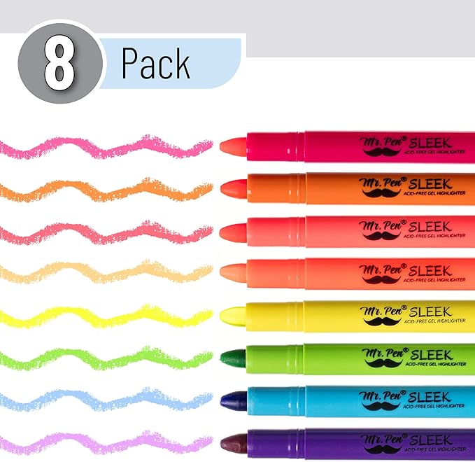 Mr. Pen- Dry Highlighter Gel Highlighter (Pack of 8) Bible Highlighter No Bleed Highlighter Highlighters Assorted Colors Bible Safe Highlighter Bible Journaling Supplies Bible Markers for Tabs