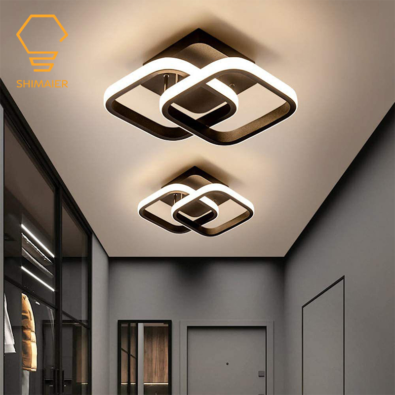 LED Ceiling Lights Modern Design Simplicity Linear Design Semi-Flush Mount Light Square Acrylic Ceiling Lamp Tri-color Dimmable Chandelier for Living Rooms Bedrooms Hallway Office (Black)