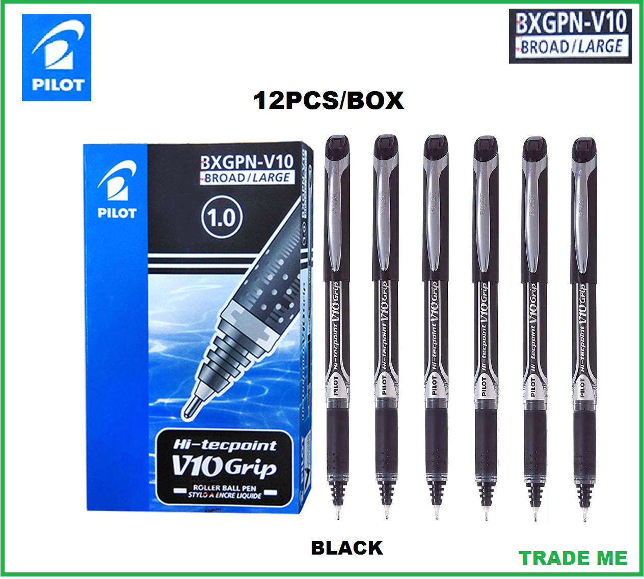 SIGN PEN PILOT V10 GRIP HI-TECPOINT 1.0MM BROAD/LARGE (12 pcs./BOX)