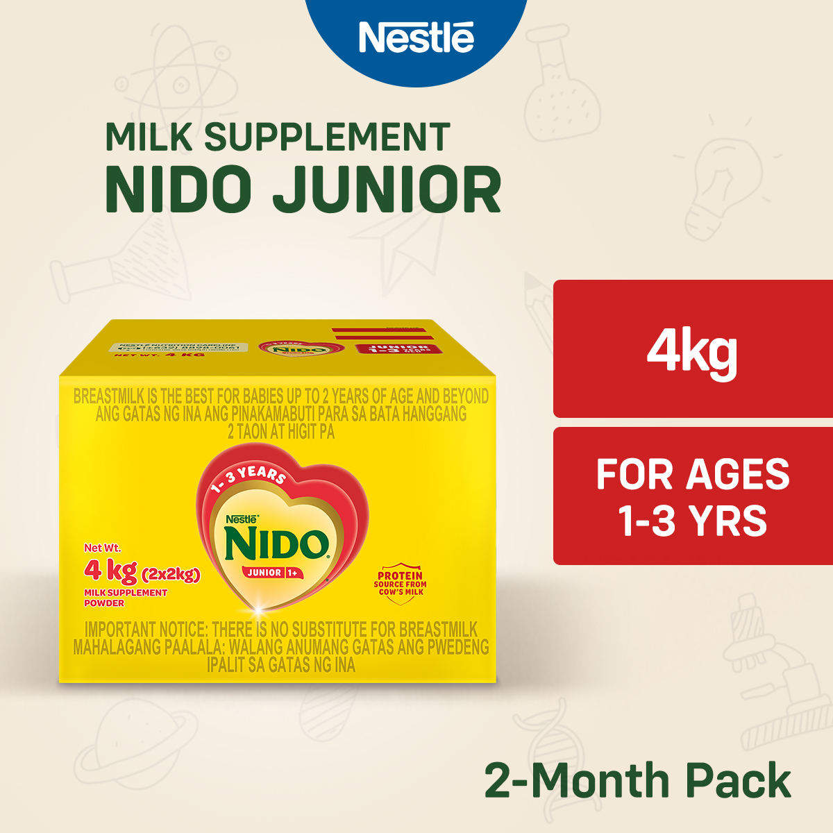 NIDO JUNIOR 1+ Milk Supplement Powder for Children 1-3 Years Old 4kg - ONLINE EXCLUSIVE