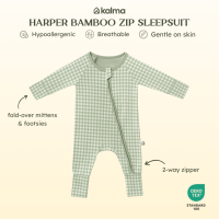 Kalma Baby Organic Bamboo Zip Sleepsuit 0-24 months (5 SIZES)  Reversible Mittens and Footsies