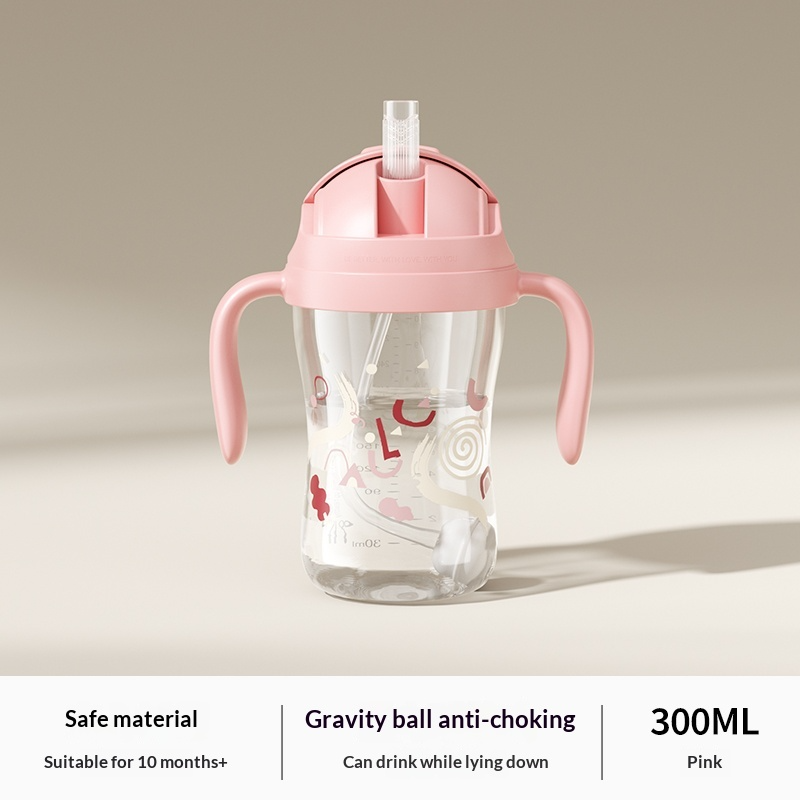 Anti-Leak 300ML PP Baby Sippy Cup with Gravity Ball Straw Handles BPA-Free Toddler Water Bottle for 9+ Months