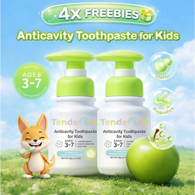 Tenderoo Anticavity Toothpaste Kids 3–7 Years Green Apple Flavor 60g with Freebies
