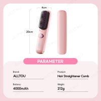 ALLTOU Hair Straightener 2 In 1 Wireless Hair Straightener Comb 10S Fast Heating Portable Straight Hair Comb 4000mAh Hair Brush with LED Display