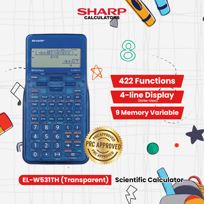 Sharp Scientific Calculator EL-W531TH - Scientific PRC Approved for Board Exam. For Students Engineering Transparent Casing