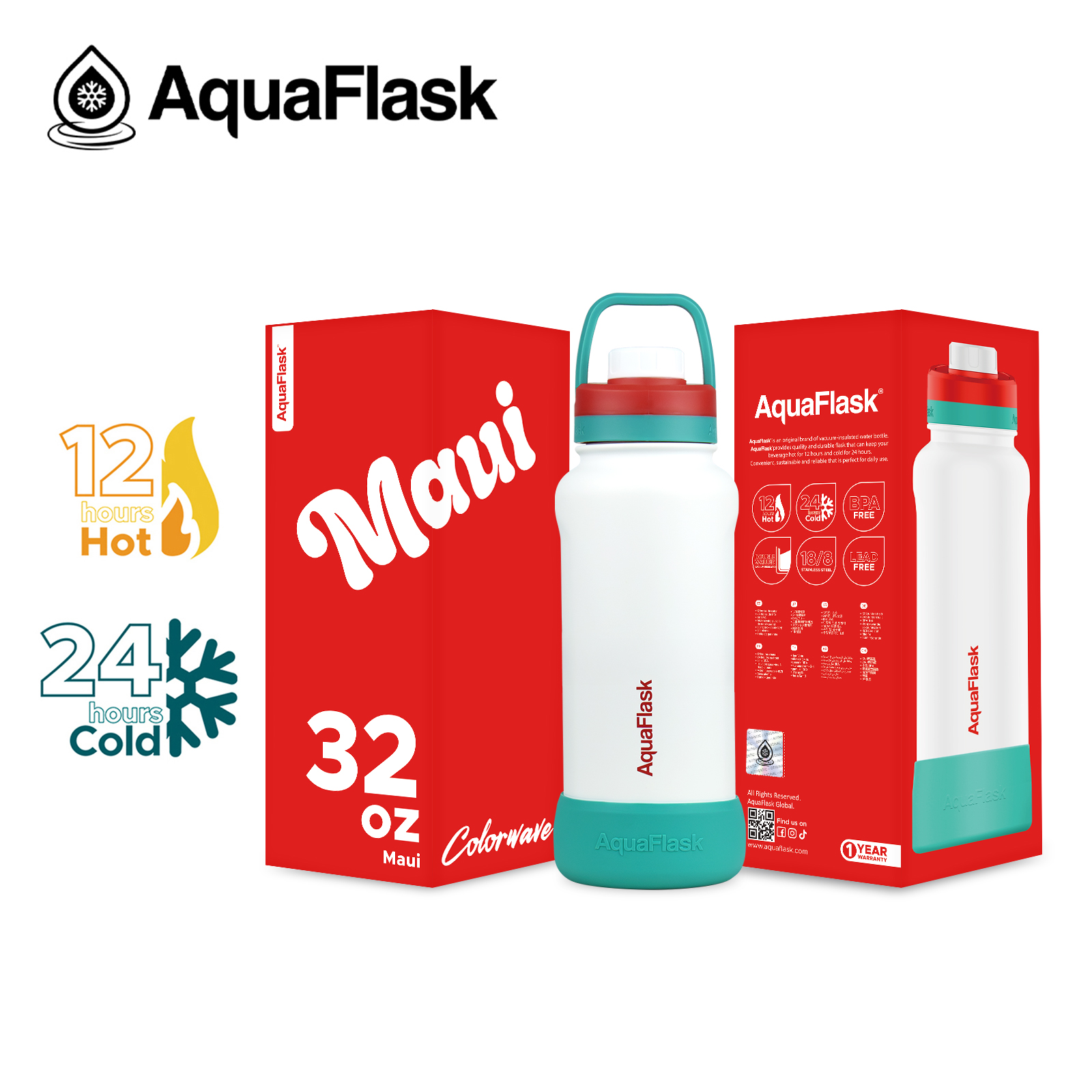 AquaFlask Colorwave – Shades of Summer Sports Lid Insulated Bottle (18oz/22oz/32oz/40oz)