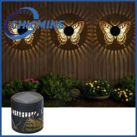 Chicmine 2pcs/4pcs Solar Wall Light 7 Color Changing Metal Fence Lamp with Projection Outdoor Waterproof Garden Light for Yard Patio Column Decor