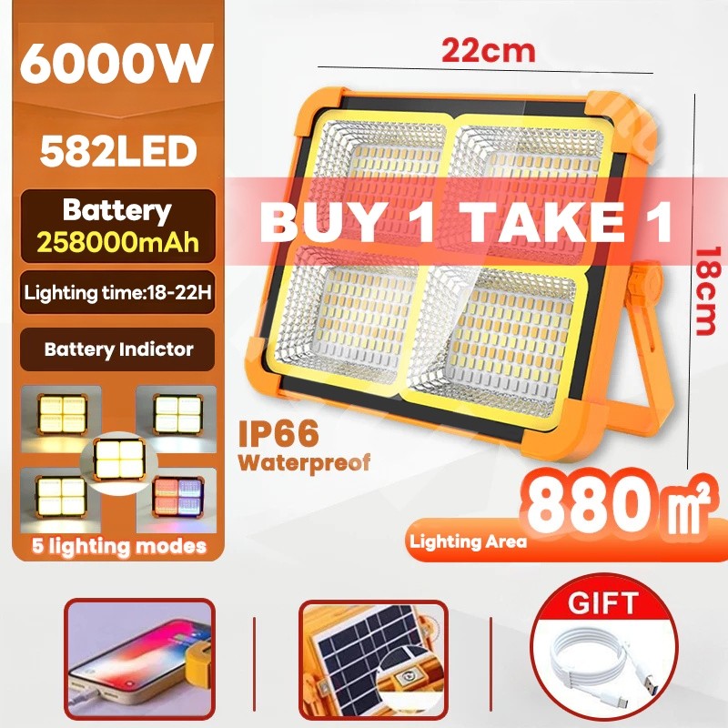 Solar Flood Light Portable Lamp Emergency Outdoor Waterproof LED with Power Bank