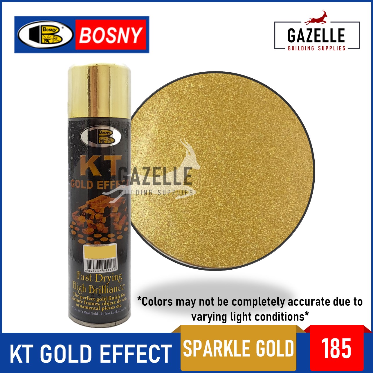 Bosny KT Gold Effect Spray Paint Gold Finish Metallic - 180/ 181/ 182/ 183/ 184 / 185