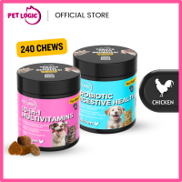Pet Logic 10-in-1 Multivitamins + Probiotic Digestive Health Dog & Cat Treats Supplement Snack : Dog Probiotics Dog Multivitamins Dog Supplements Appetite Booster for Dogs  Puppy Food   Adult Dog Food  for Pro Immune System & Happy Tummy